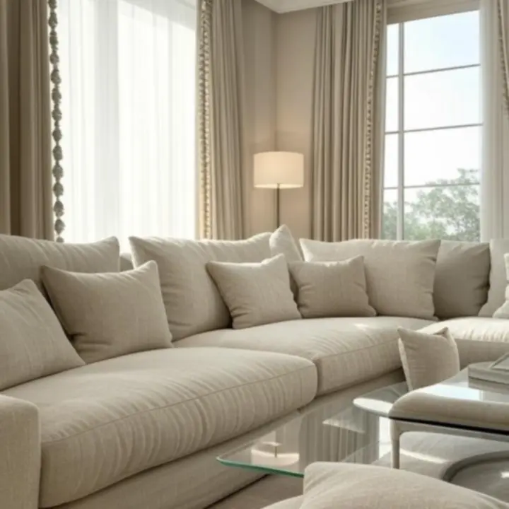 Elegáns, neutrális tónusú függönykötők és lakástextil kiegészítők enteriőrben
