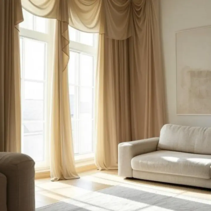 Elegáns, világos nappali prémium Loftorás függönnyel.