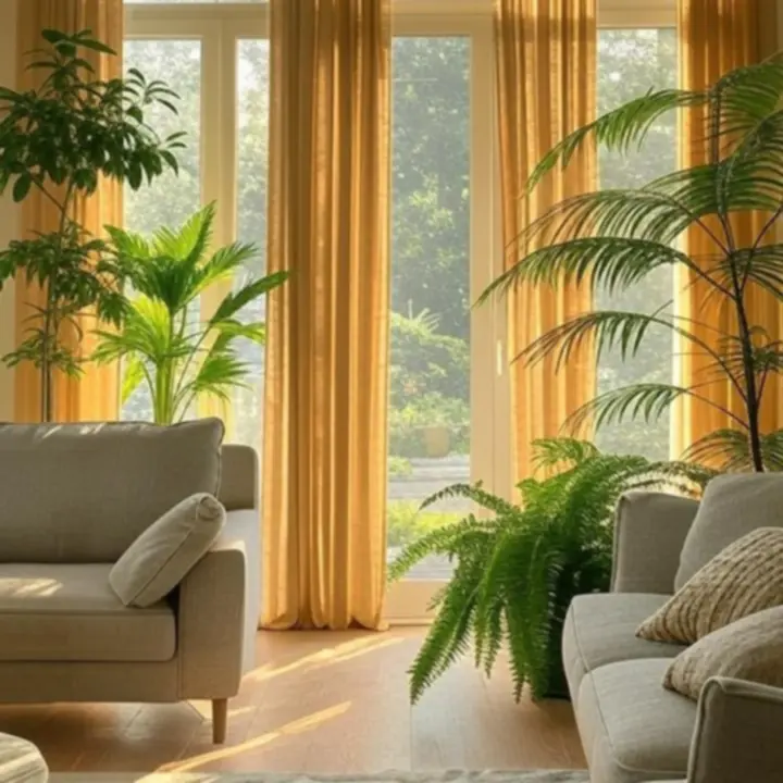 Természetes textíliák világos nappaliban